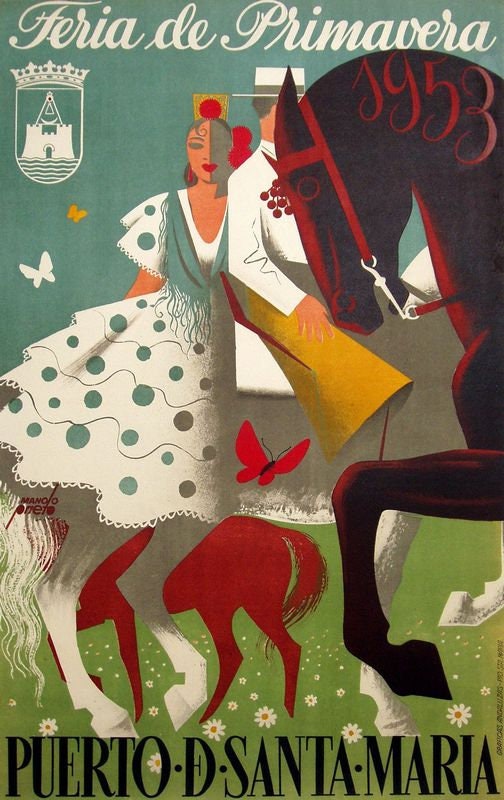 Vintage 1953 Feria de Primavera Puerto De Santa MariaTourism Poster Print A3/A4