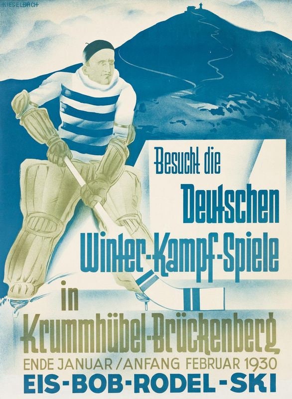 Vintage 1930 German Ice Hockey Poster Print A3/A4