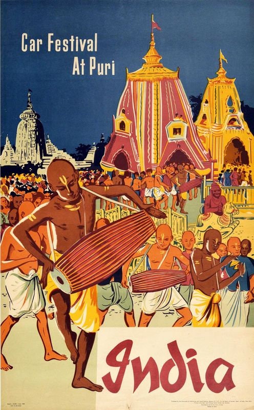 Vintage Visit India Puri Car Festival Poster Print A3/A4