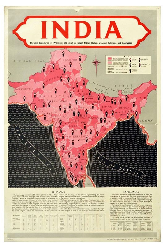 Vintage British Empire Marketing Board map of India Poster Print A3/A4