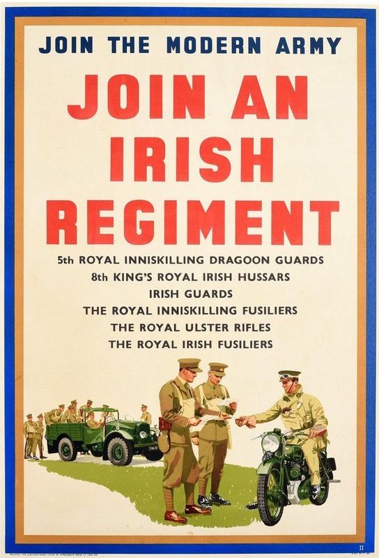 Vintage British Army Irish Regiment Recruitment Poster Print A3/A4