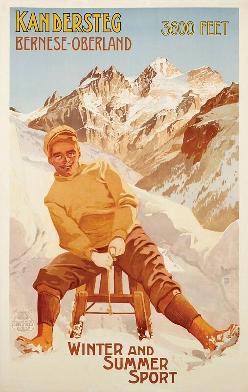 Vintage Kandersteg Switzerland Winter Sports Tourism Poster Print A3/A4