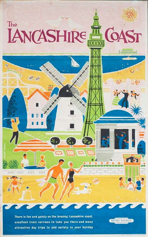 Vintage British Rail Lancashire Coast Railway Poster Print A3/A4