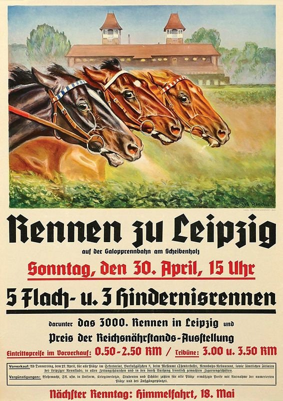 Vintage Leipzig Germany Horse Racing Poster Print A3/A4