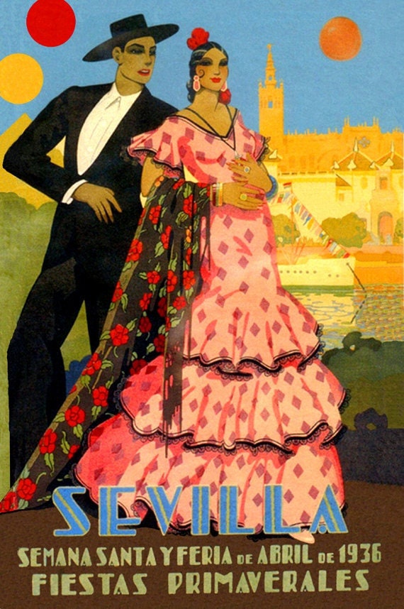 Vintage 1936 Seville Festival/ Feria Sevilla Travel To Spain A3 Poster Reprint