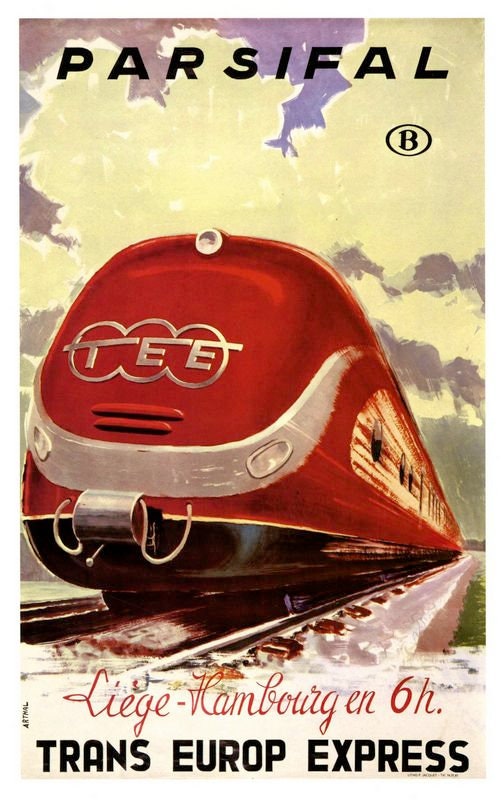 Vintage Trans Europe Express Liege Hamburg Railway Poster Print A3/A4