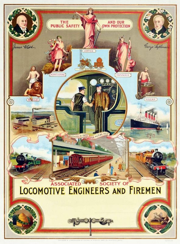 Vintage Locomotive Engineers and Fireman Trades Union Poster Print A3/A4