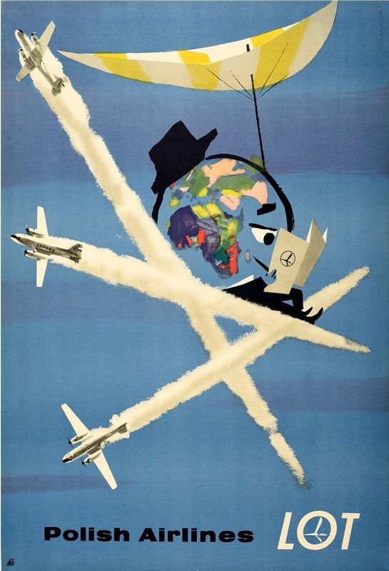 Vintage LOT Polish Airline Poster Print A3/A4