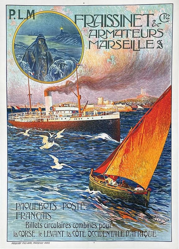 Vintage Marseille Steamship Company Poster Print A3/A4