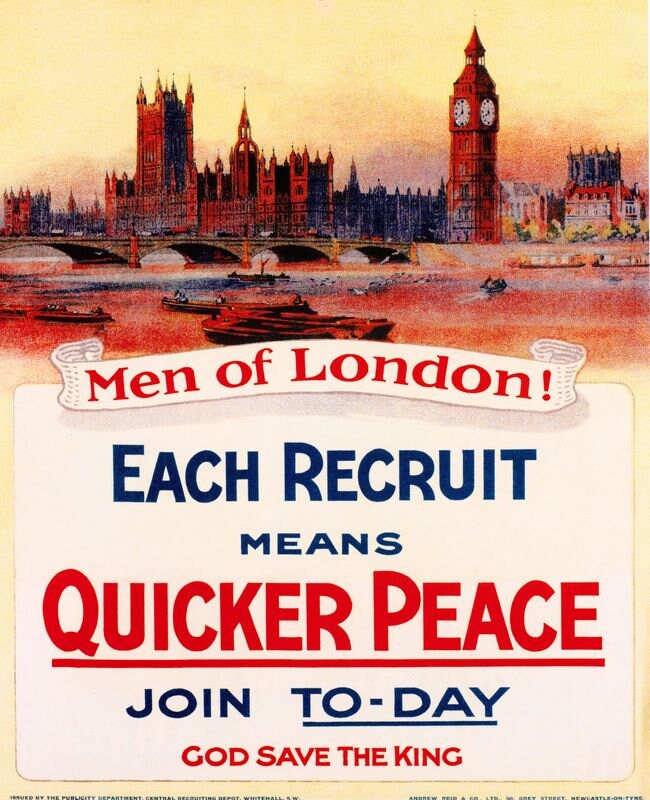 Vintage World War One Men Of London Recruitment Poster Print A3/A4