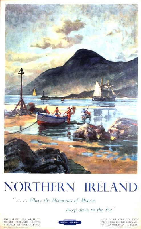 Vintage British Rail Northern Ireland Mountains of Mourne Railway Poster Print A3/A4