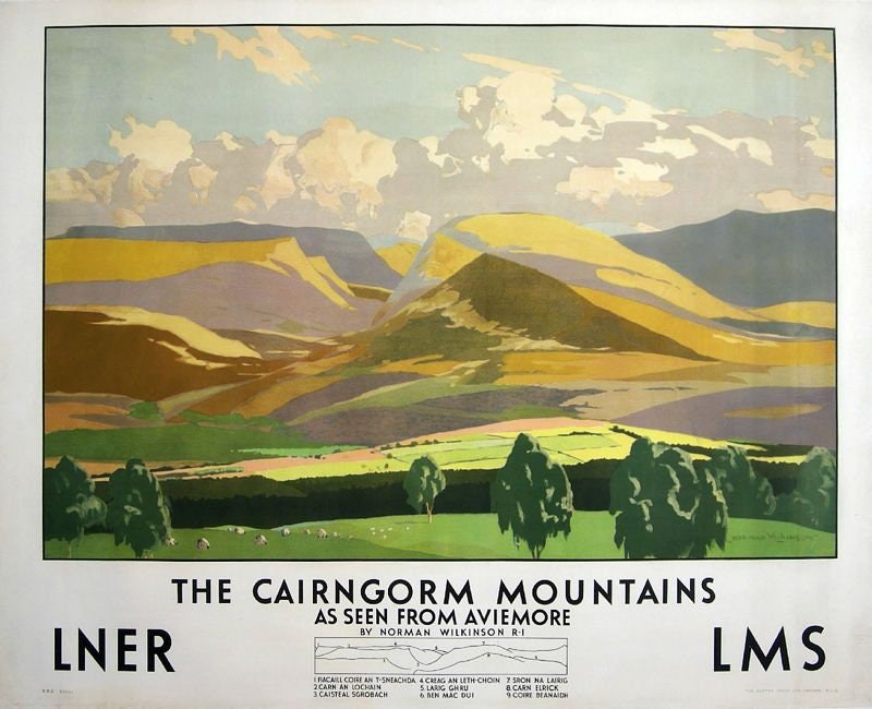 Vintage LNER LMS Cairngorm Mountains Railway Poster Print A3/A4