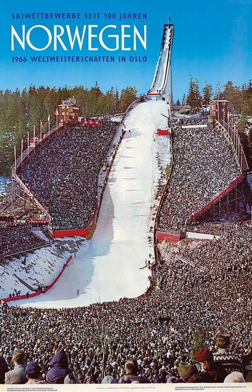 Vintage 1966 Norway Ski Jumping Poster Print A3/A4