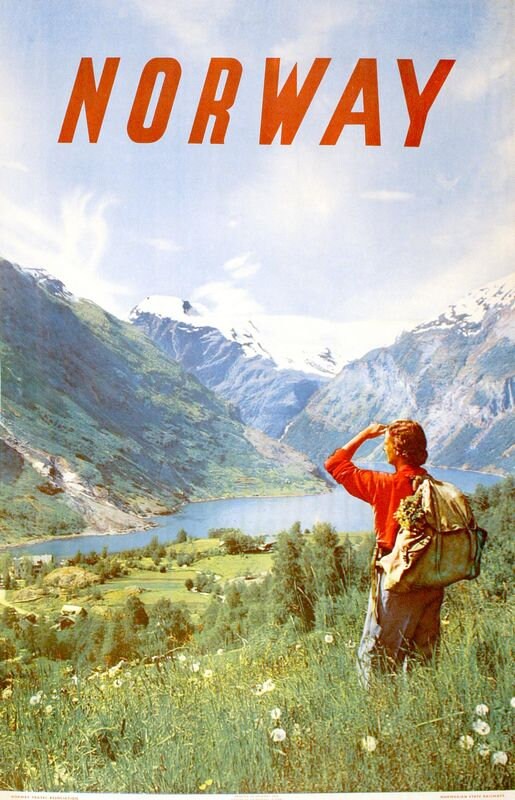 Vintage Hiking In Norway Tourism Poster Print A3/A4