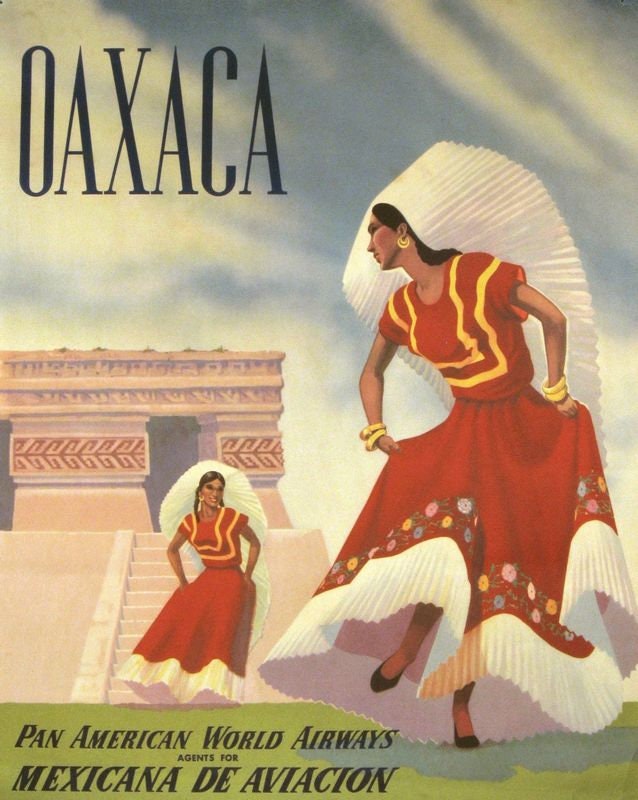 Vintage Pan Am Flights To Oaxaca Mexico Airline Poster Print A3/A4