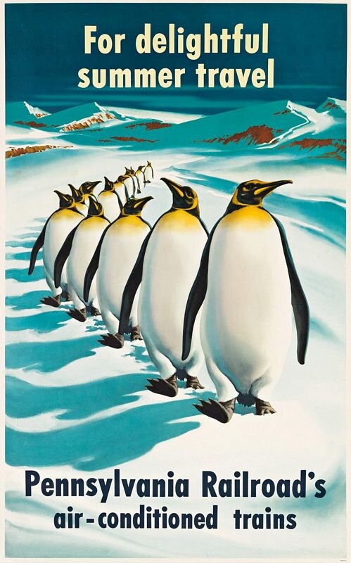 Vintage Pennsylvania Railroad Penguins Summer Travel Tourism Poster Print A3/A4