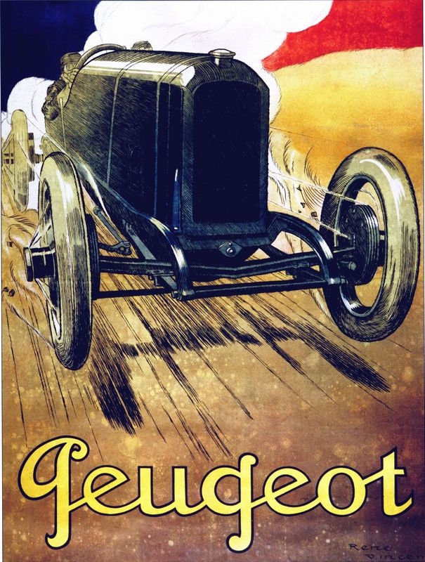 Vintage Peugeot Motor Racing Advertisement Poster Print A3/A4