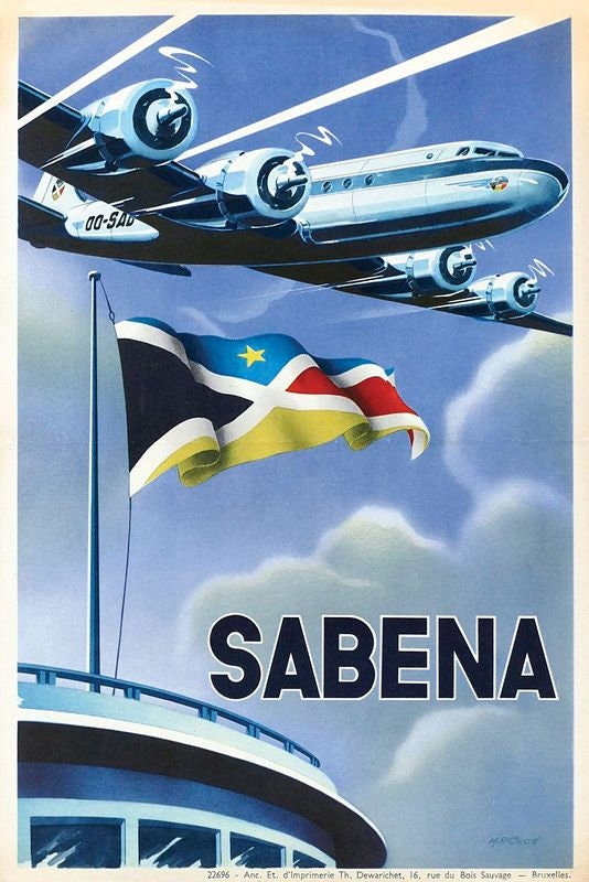 Vintage Sabena Belgian Airline Poster Print A3/A4