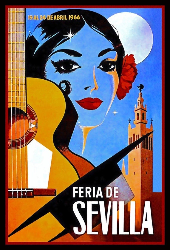 Vintage 1966 Seville Festival/ Feria Sevilla Travel To Spain A3 Poster Reprint