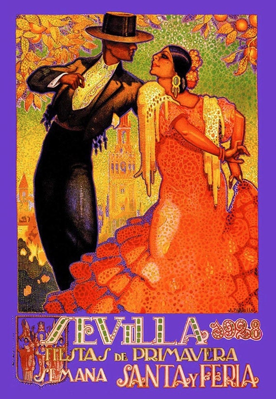 Vintage 1928 Seville Festival/ Feria Sevilla Travel To Spain A3 Poster Reprint