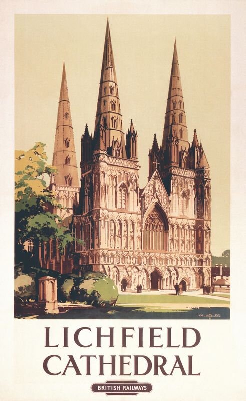 Vintage British Rail Lichfield Cathedral Railway Poster Print A3/A4