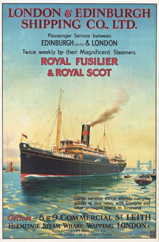 Vintage London to Edinburgh Shipping Company Poster Print A3/A4