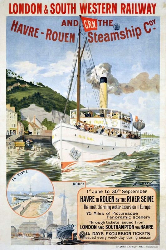 Vintage LSWR Steamship to Le Havre Railway Poster Print A3/A4