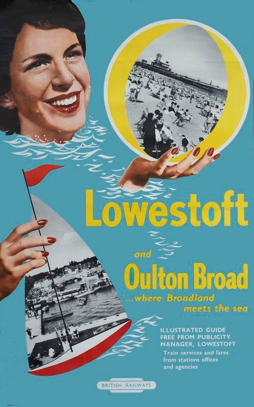 Vintage Lowestoft and Oulton Broad Railway Poster Print A3/A4