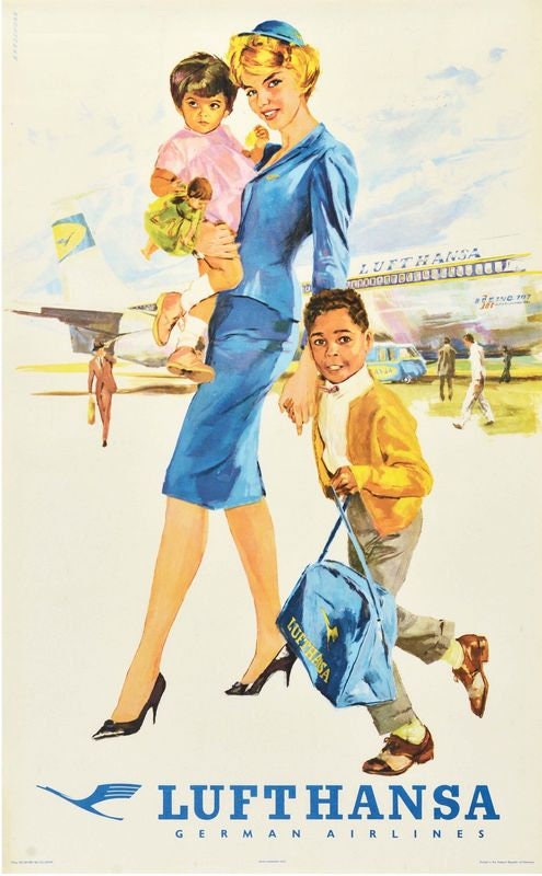 Vintage Lufthansa Stewardess Airline Poster Print A3/A4