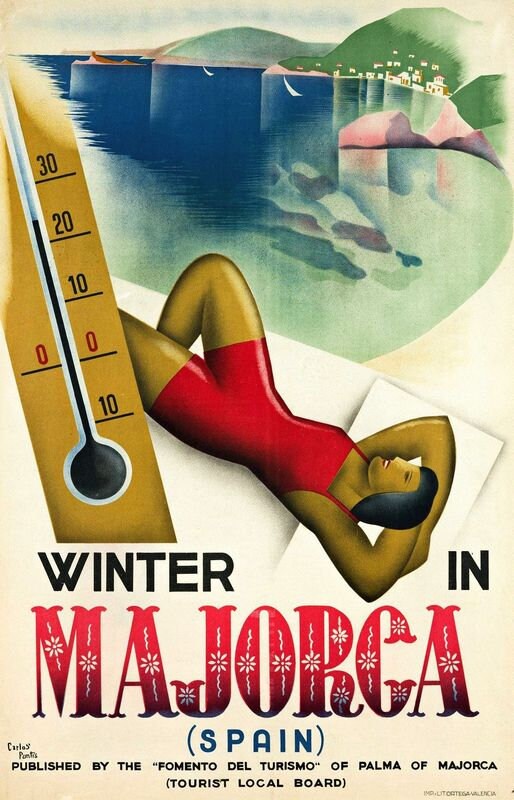 Vintage Winter in Majorca Tourism Poster Print A3/A4