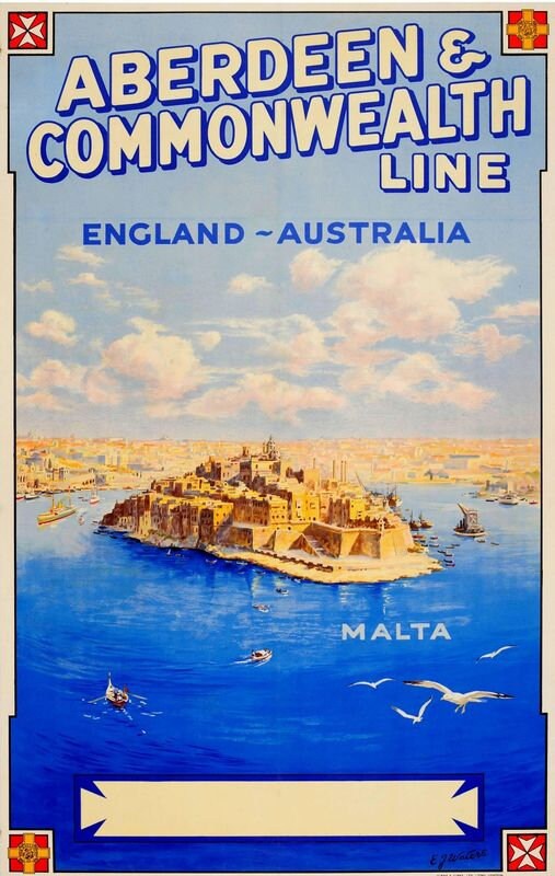 Vintage Shipping Line Malta Tourism Poster Print A3/A4