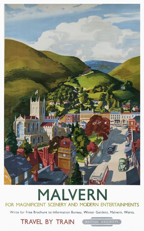 Vintage British Rail Malvern Worcestershire Railway Poster Print A3/A4