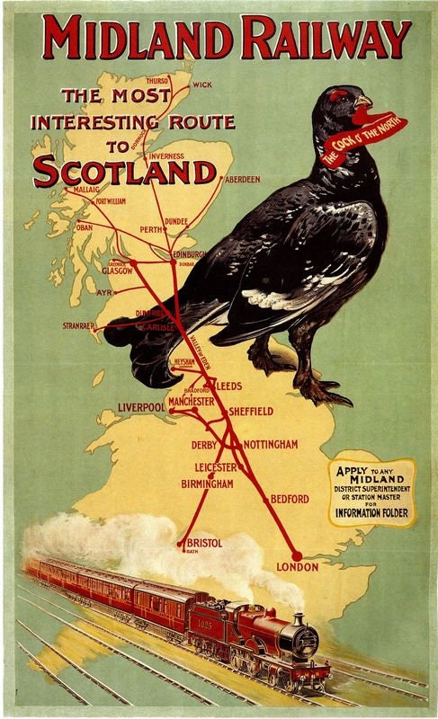 Vintage Midland Railway Trains To Scotland Railway Poster Print A3/A4