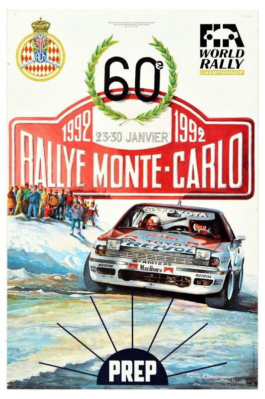 Vintage 1992 Monte Carlo Rally Poster Print A3/A4 – Vintage Poster Shop UK