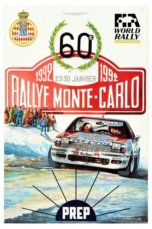 Vintage 1992 Monte Carlo Rally Poster Print A3/A4