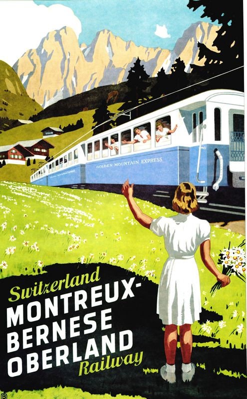 Vintage Montreux Switzerland Tourism Poster Print A3/A4