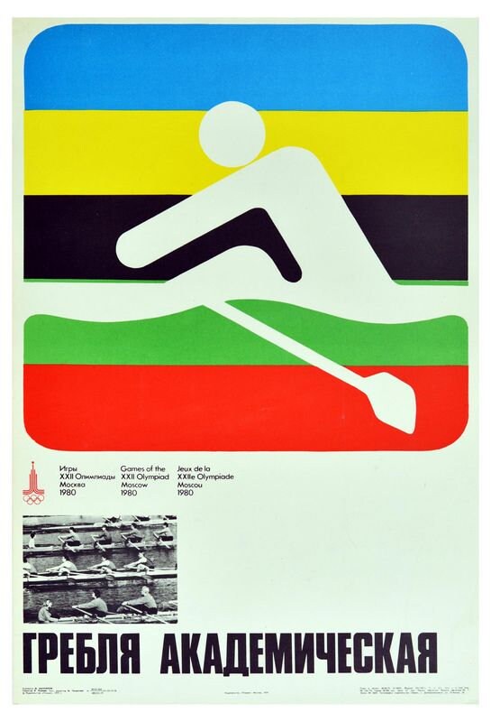 Vintage 1980 Moscow Olympic Games Rowing Poster Print A3/A4