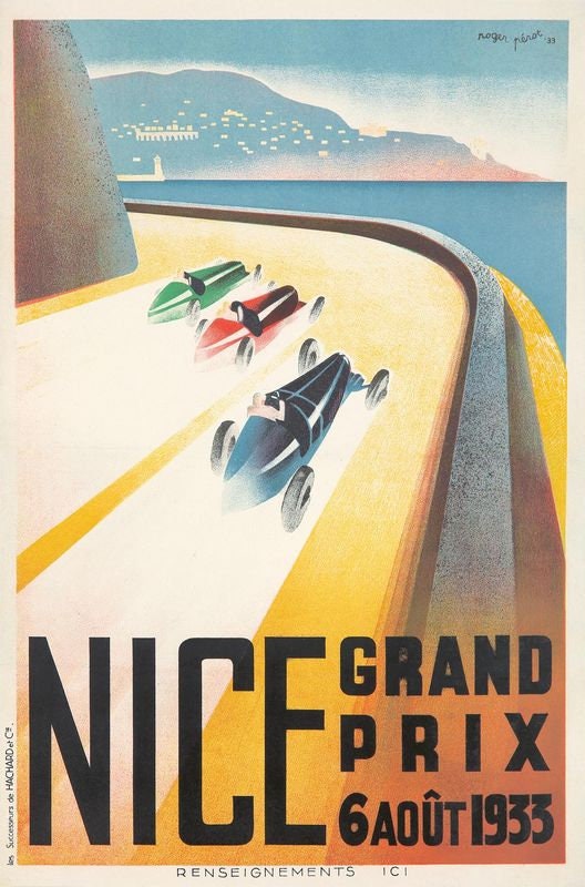 Vintage 1933 Nice Grand Prix Motor Racing Poster Print A3/A4
