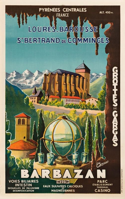 Vintage Barbazan Pyrenees France Tourism Poster Print A3/A4