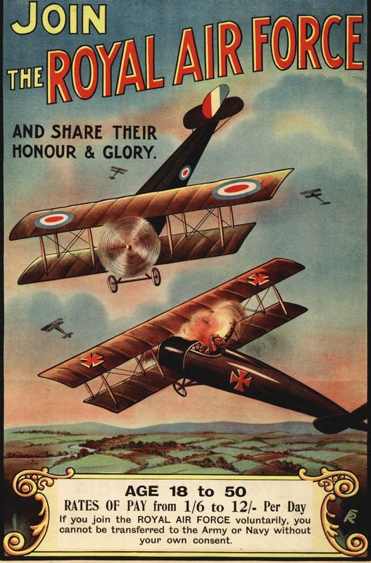 Vintage World War One RAF Recruitment Day Poster Print A3/A4