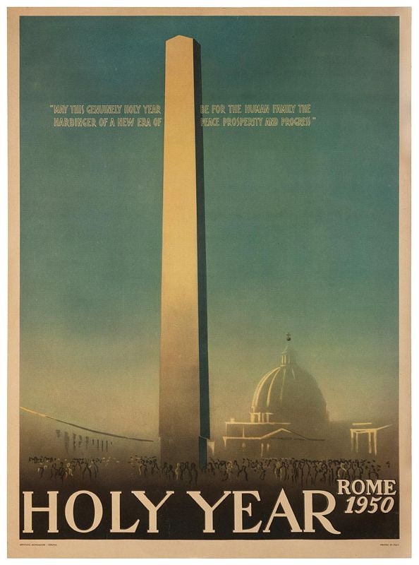 Vintage 1950 Rome Holy Year Tourism Poster Print A3/A4