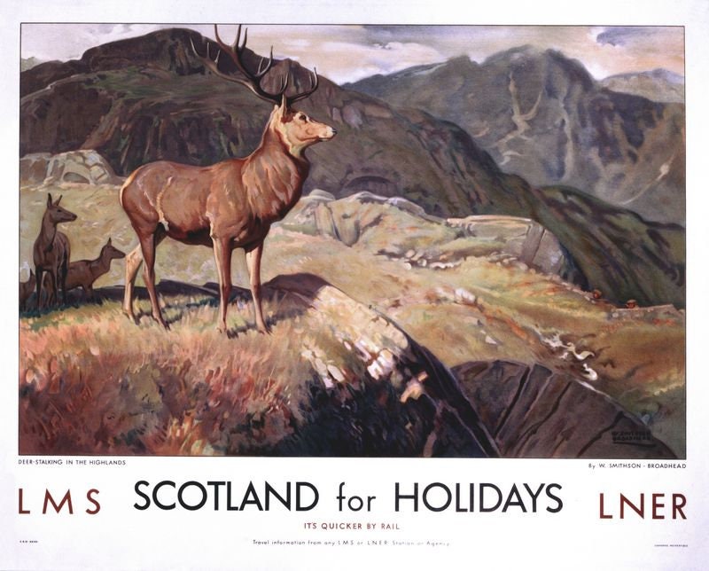 Vintage LMS LNER Scotland For Holidays Deer Railway Poster Print A3/A4