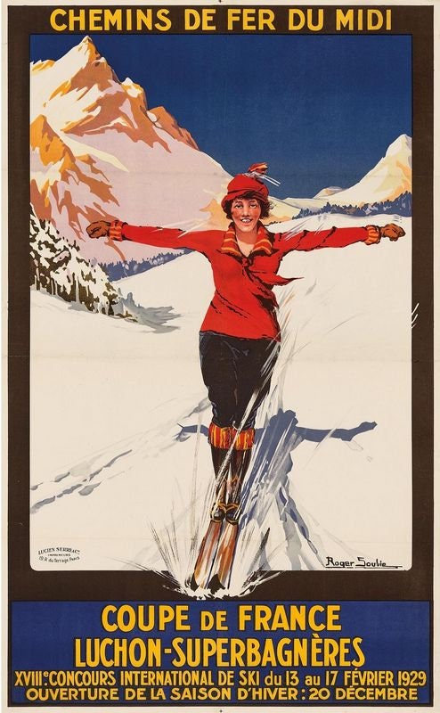 Vintage Skiing and Winter Sports In France Tourism Poster Print A3/A4