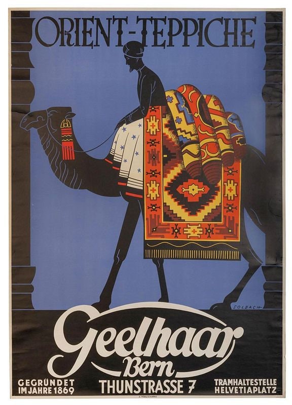 Vintage Early 20th Century Swiss Oriental Carpet Shop Poster Print A3/A4
