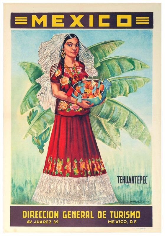 Vintage Tehuantepec Mexico Tourism Poster Print A3/A4