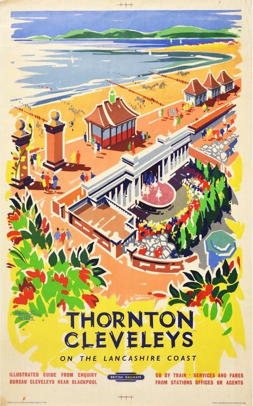 Vintage British Rail Thornton Cleveleys Lancashire Railway Poster Print A3/A4