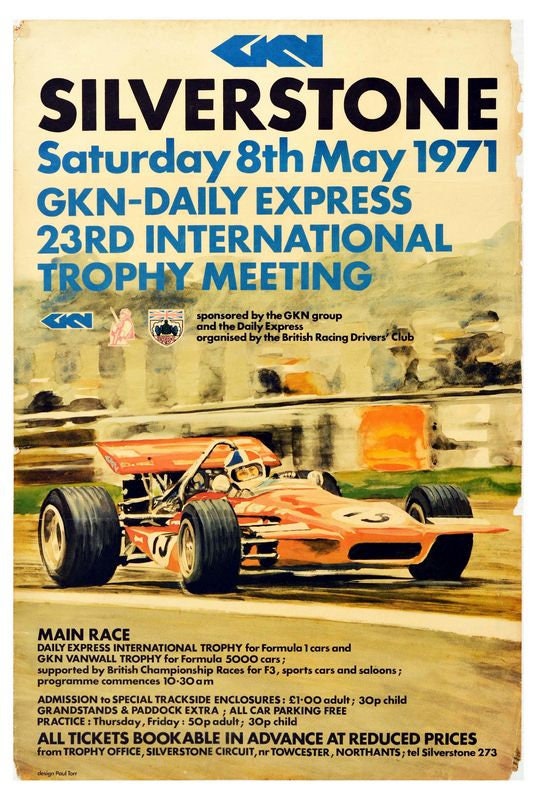 Vintage 1971 Silverstone International Trophy Motor Racing Poster Print A3/A4