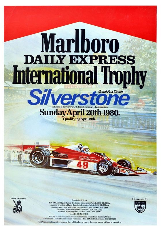 Vintage 1980 Silverstone International Trophy Motor Racing Poster Print A3/A4