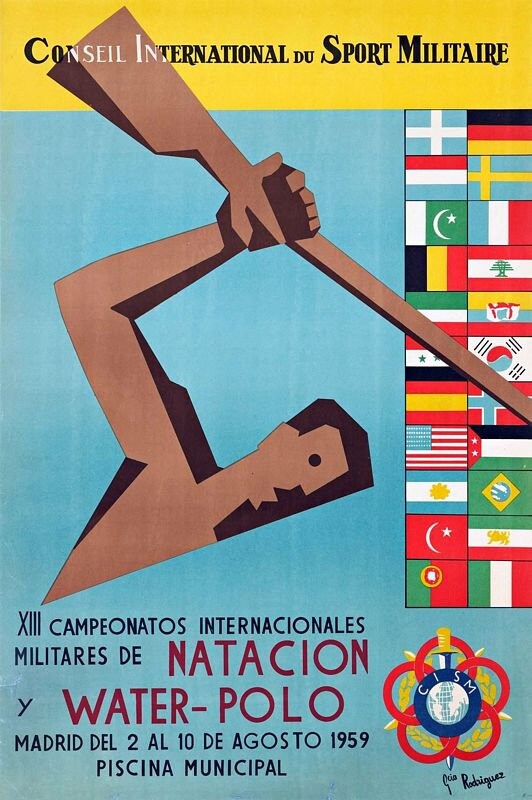 Vintage 1959 International Water Polo Competition Spain Poster Print A3/A4