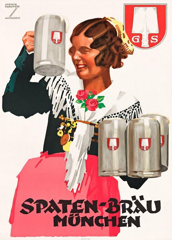 Vintage Spaten Munich Beer Advertisement Poster Print A3/A4